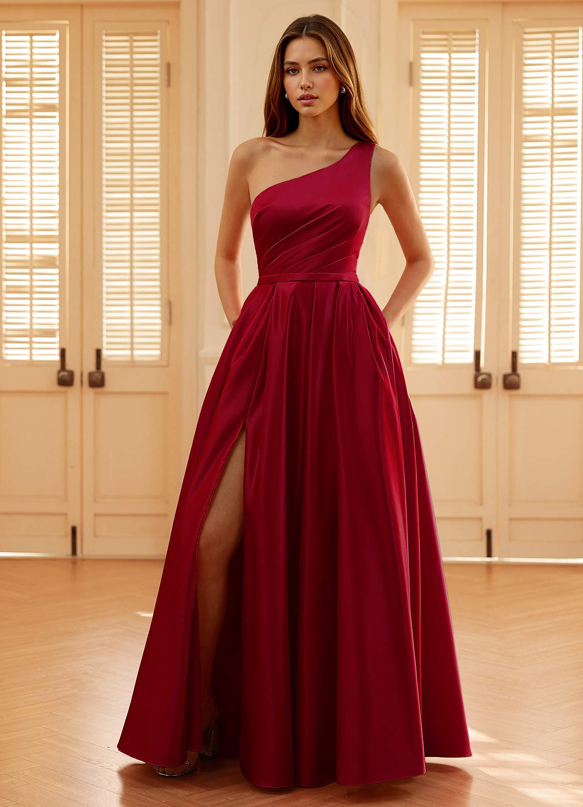 Millie Burgundy A-Line Prom Satin Dress  Dress