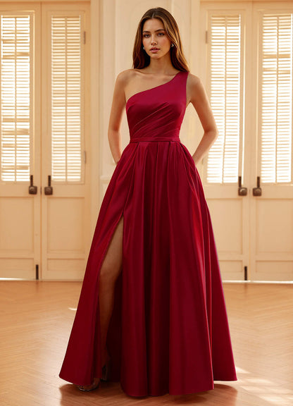 Millie Burgundy A-Line Prom Satin Dress  Dress