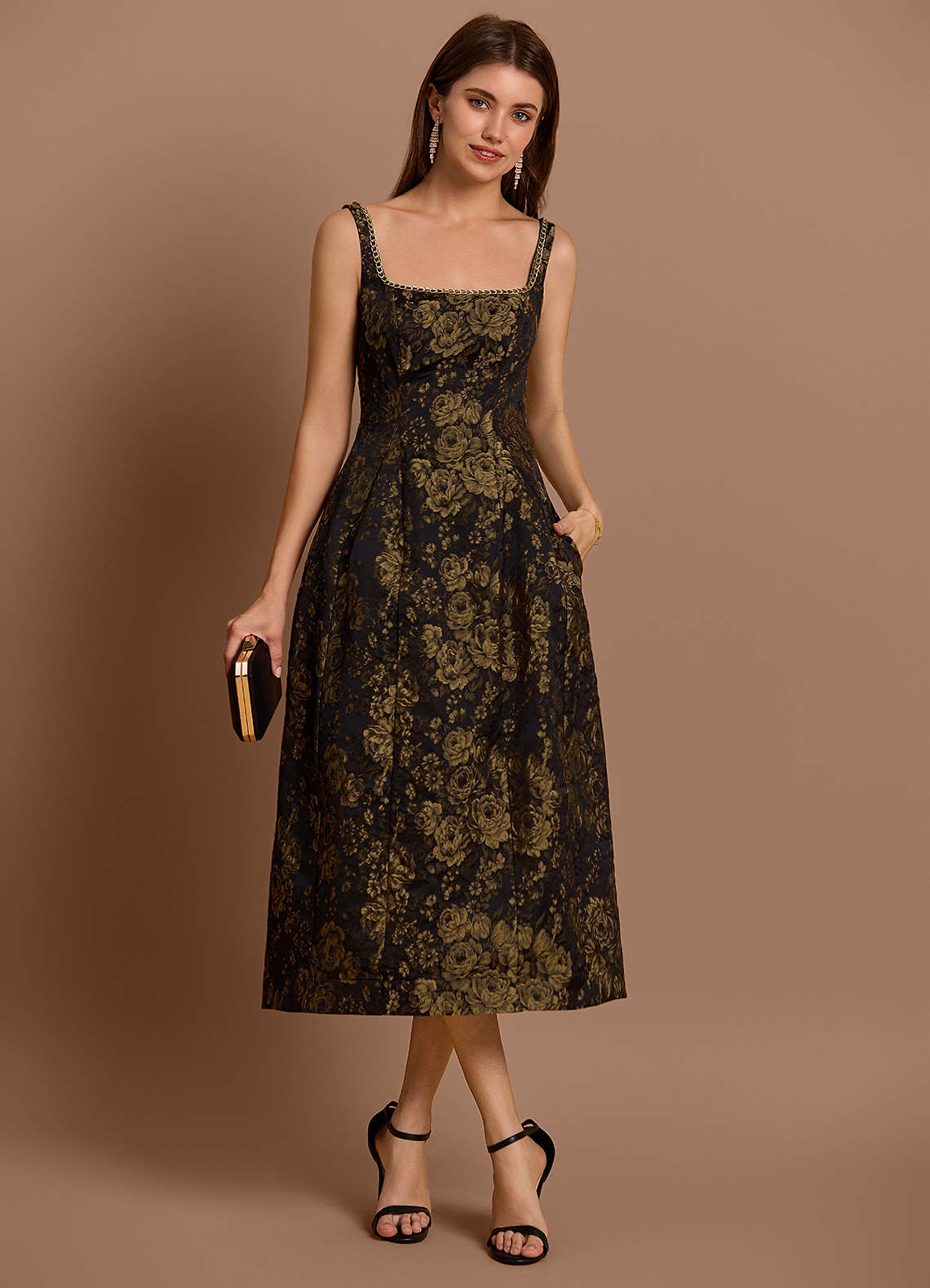 Zara Gold Black Midi Dress