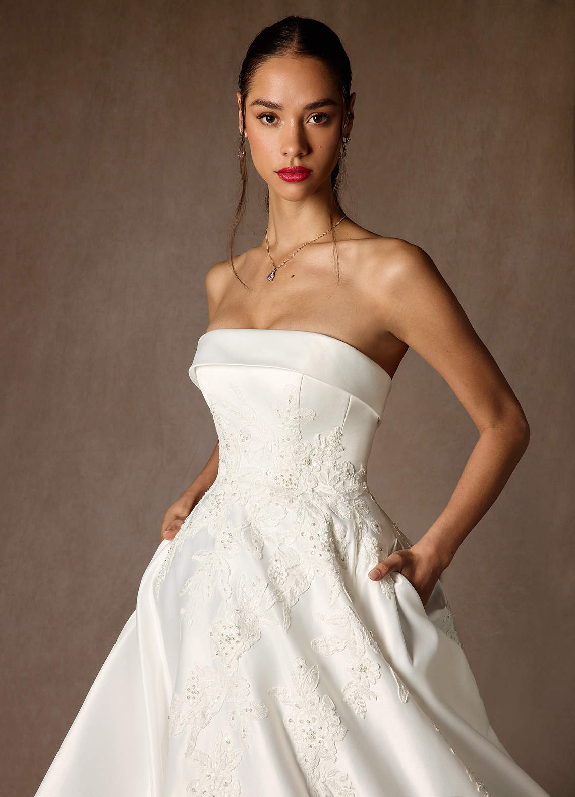 Diamond White Ball-Gown Strapless Satin Dress