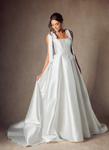 Diamond White A-Line with Pockets Mikado Dress