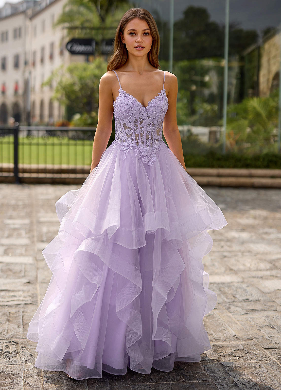 Spitze Purple Sheer Lace Prom Dress