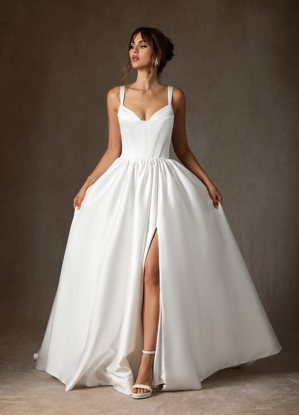 Diamond White Ball-Gown with Pockets Double Faced Satin Dress