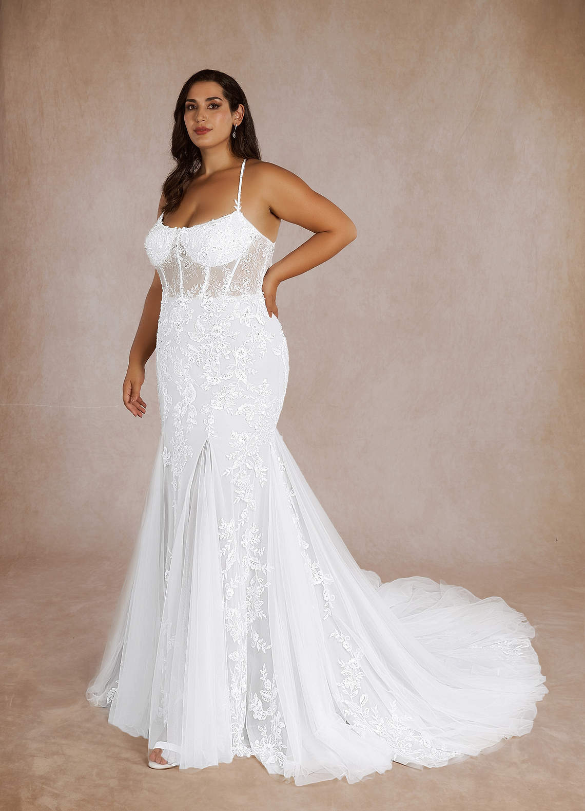 Diamond White Mermaid Sequins Tulle Dress