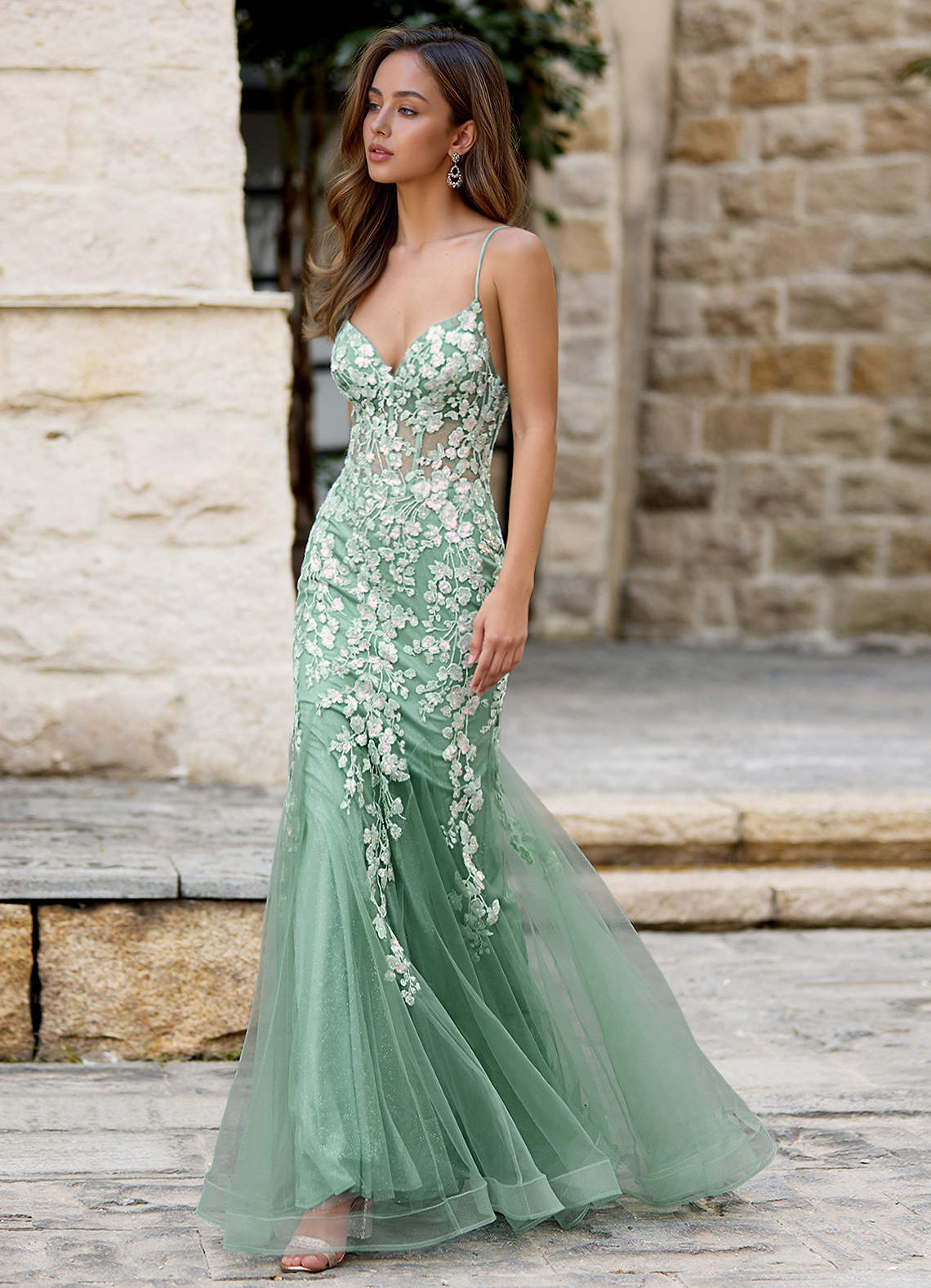 Dentelle Light Green Mermaid Prom Dress