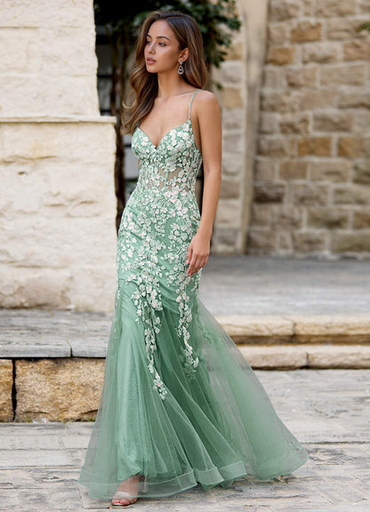 Dentelle Light Green Mermaid Prom Dress