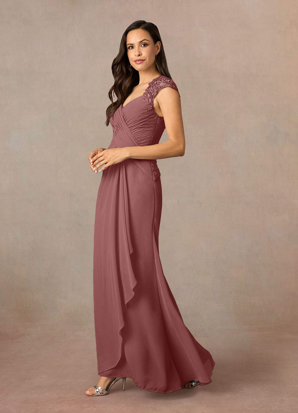 Desert Rose A-Line Queen Anne Sequins Chiffon Dress