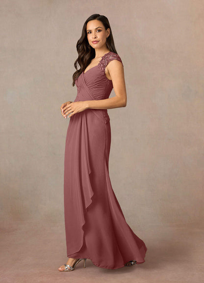 Desert Rose A-Line Queen Anne Sequins Chiffon Dress