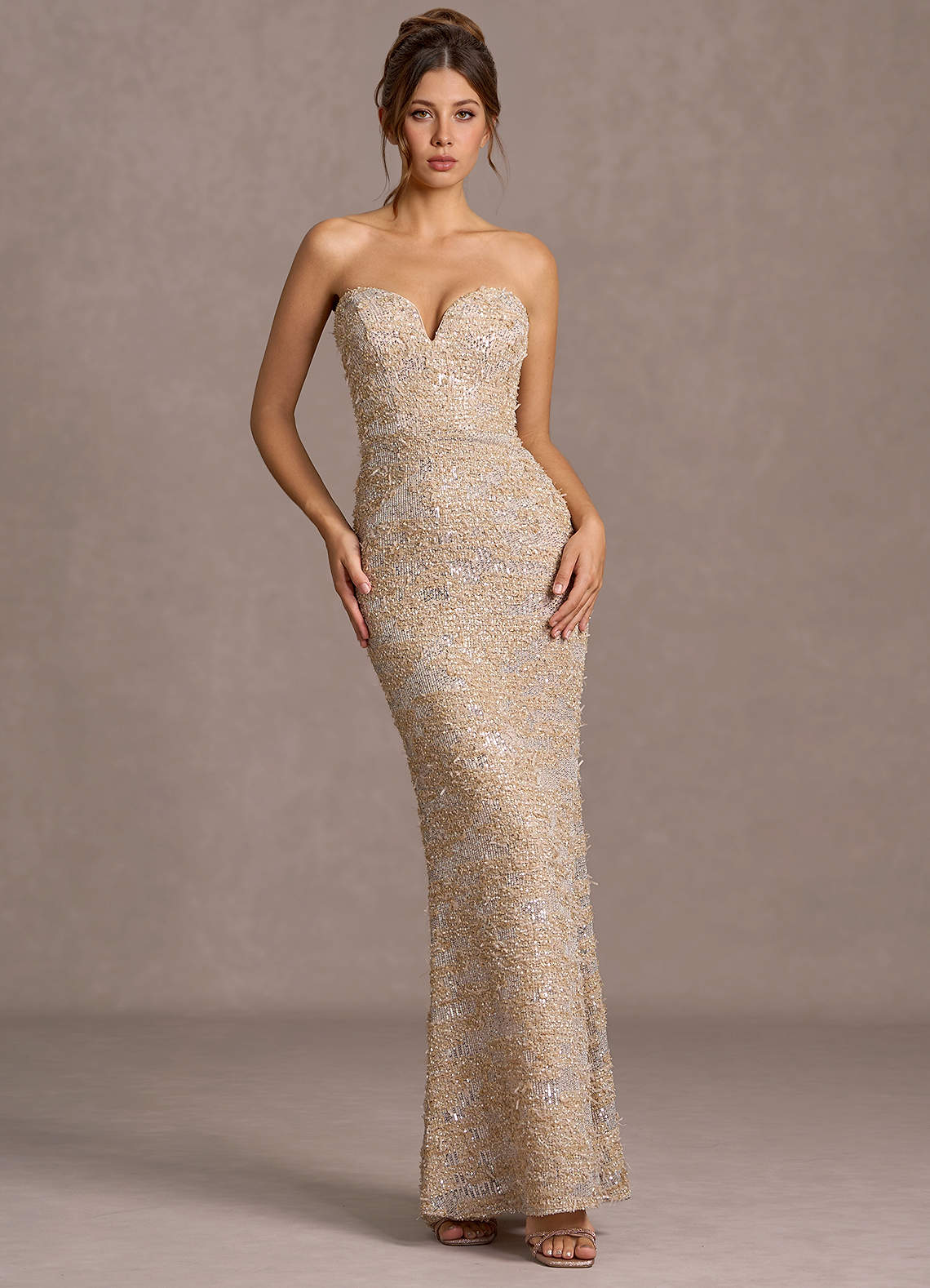 Daphne Champagne Sequins Maxi Dress