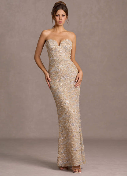 Daphne Champagne Sequins Maxi Dress