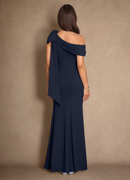 Dark Navy Mermaid Pleated Stretch Crepe Dress