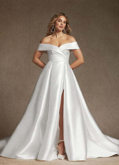 Diamond White A-Line Off the Shoulder Mikado Dress