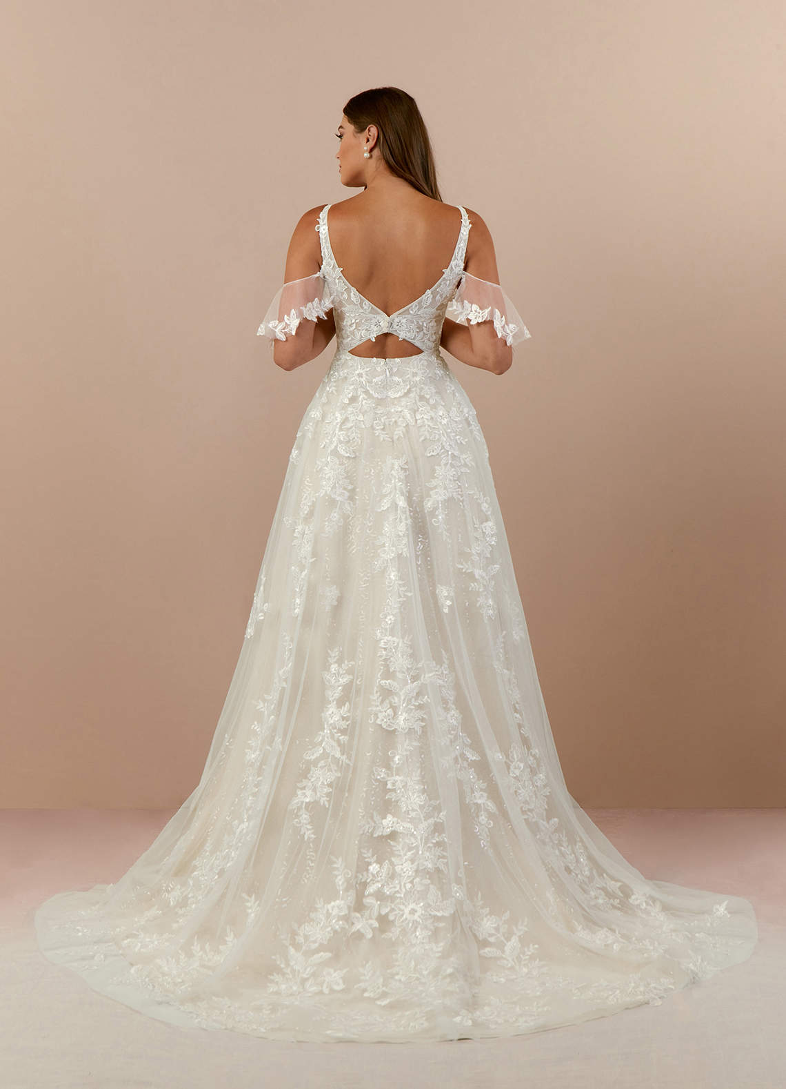 Diamond White Champagne A-Line V-Neck lace Tulle Dress