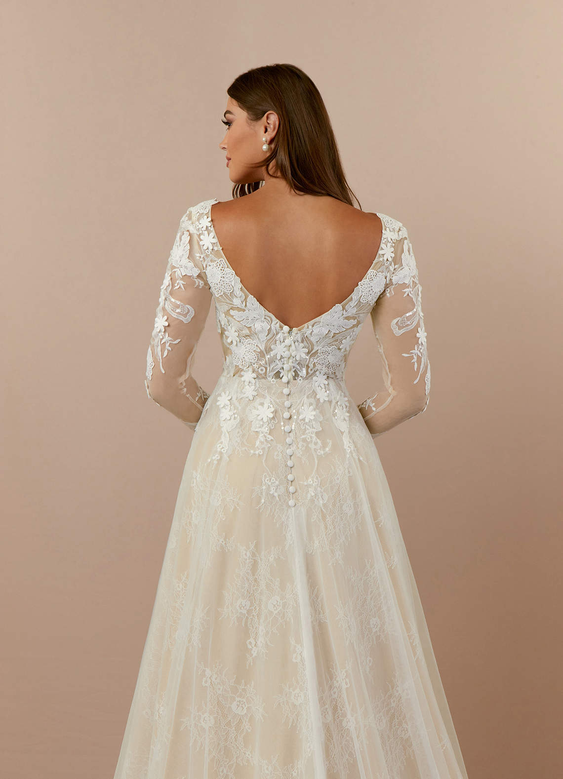 Diamond White Champagne A-Line V-Neck Sequins Tulle Dress