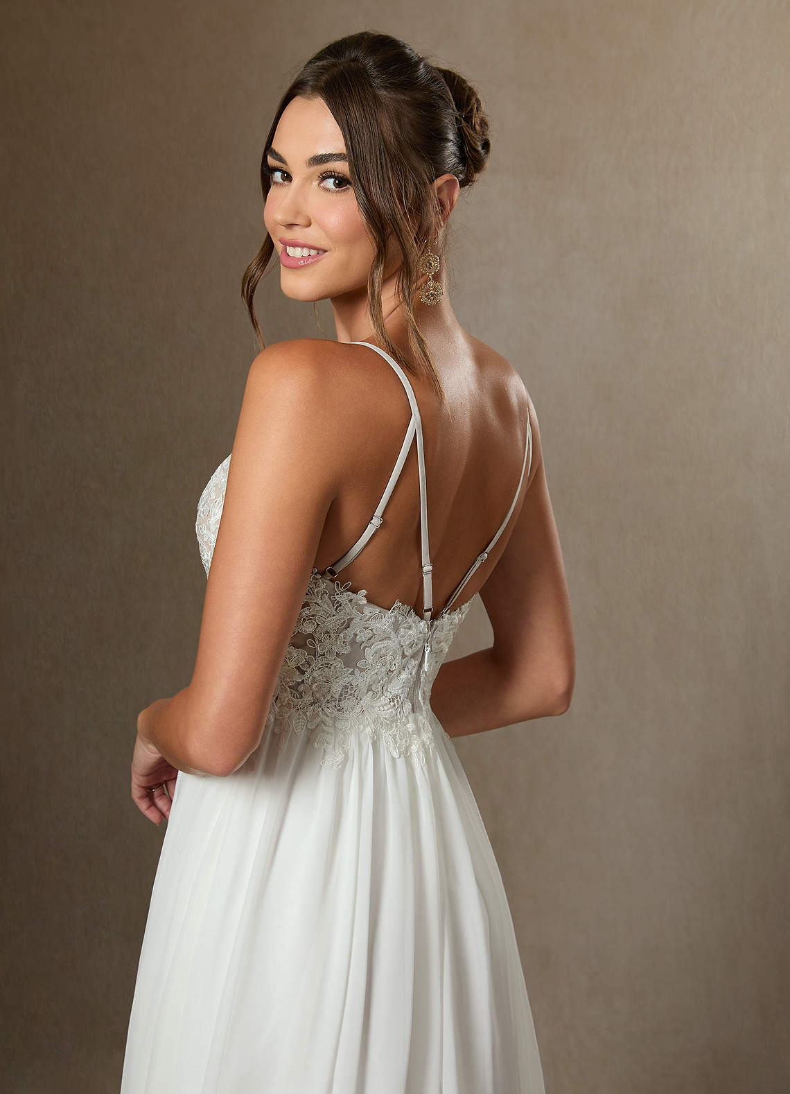 Diamond White A-Line Lace Chiffon Dress