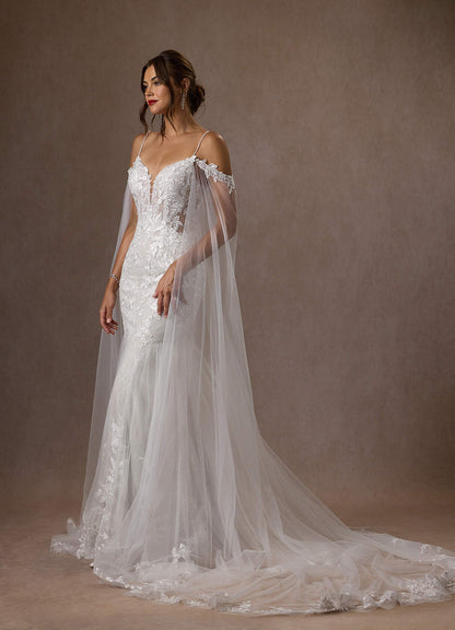 Diamond White Mermaid V-Neck Sequins Tulle Dress