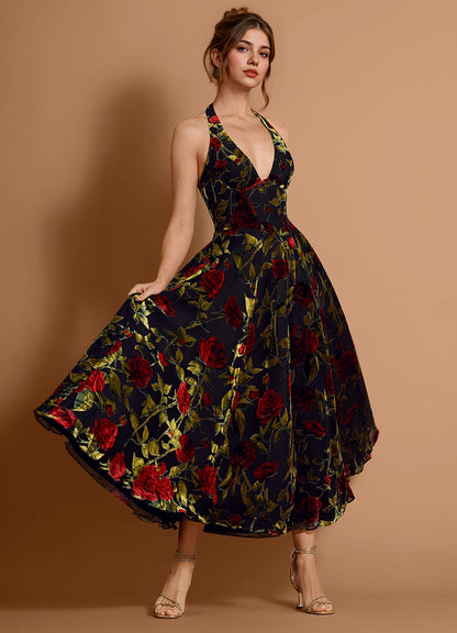 Anouk Black Multi Midi Dress  Dress