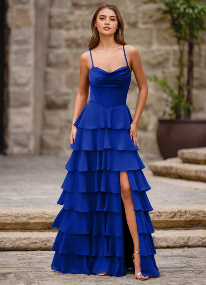 Rhythm Royal Blue Ruffled A-Line Prom Dress  Dress