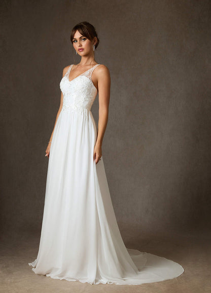 Diamond White A-Line Sequins Chiffon Dress