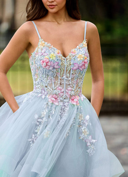Goartrume Sky Blue Mermaid Tulle Prom Dress
