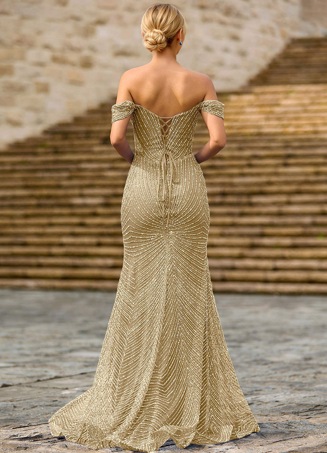 Juniper Champagne Lace Illusion Prom Dress