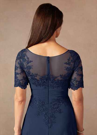Dark Navy A-Line Lace Chiffon Dress