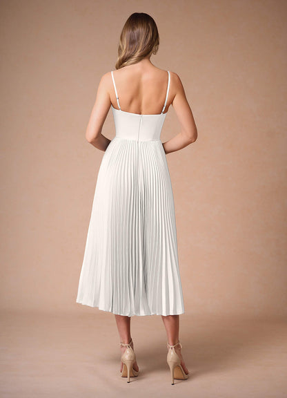L¨¦na White Pleated Midi Dress  Dress