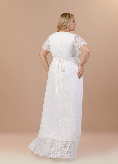 Diamond White A-Line V-Neck Lace Dress