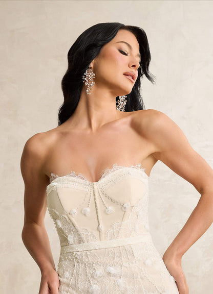 Diamond White Champagne Sheath Sequins Tulle Dress