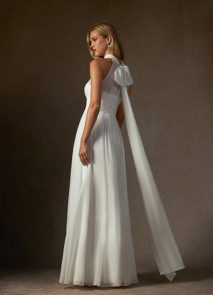 Diamond White A-Line Pleated Chiffon Dress