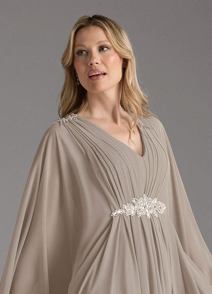 Taupe A-Line Pleated Chiffon Dress