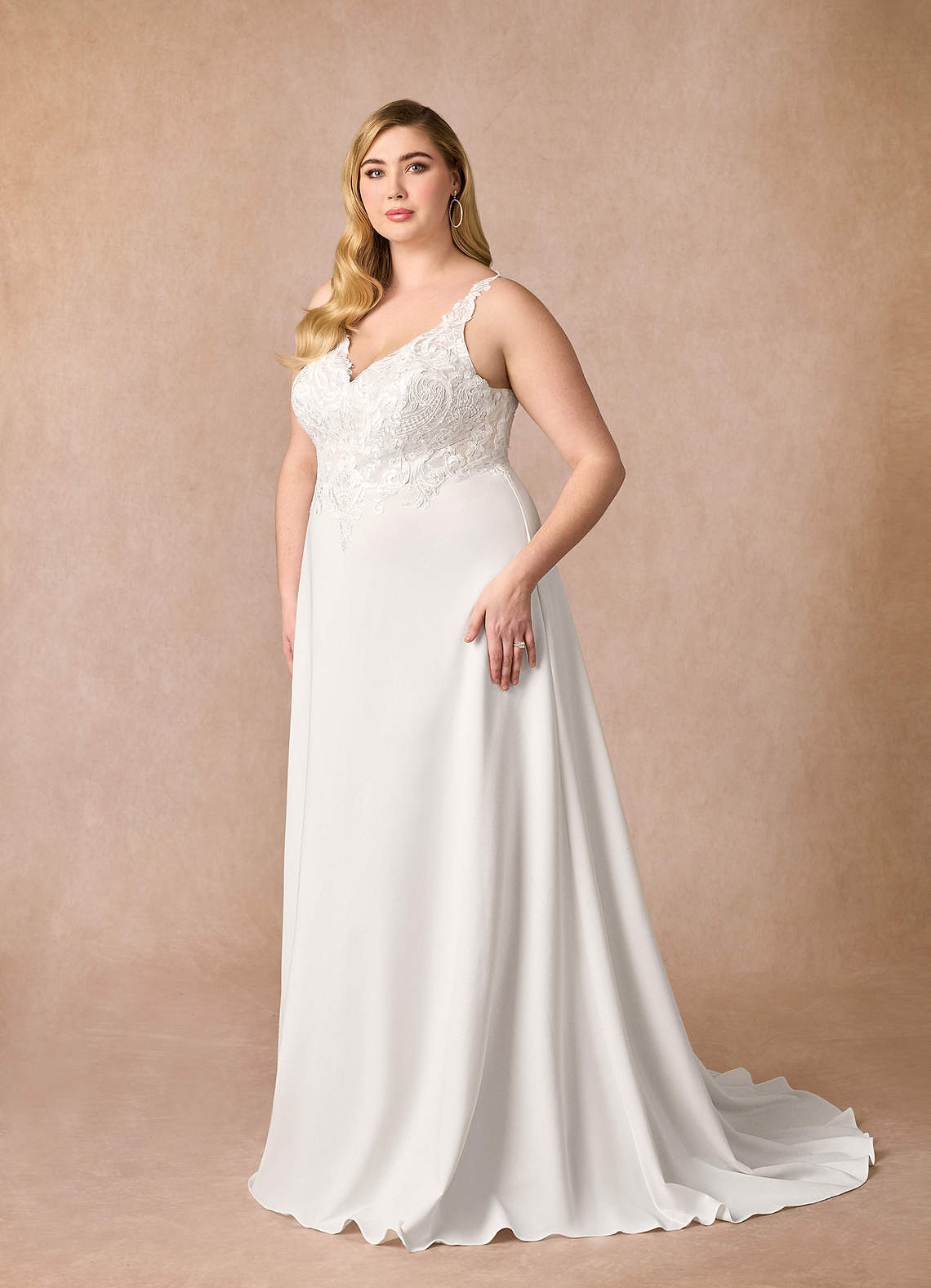 Diamond White A-Line V-Neck Sequins Stretch Crepe Dress