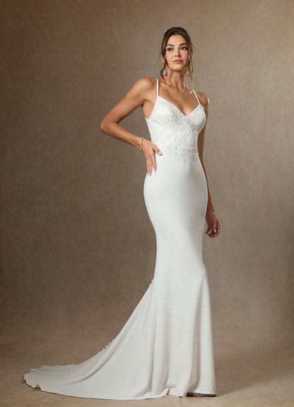 Diamond White Mermaid Lace Stretch Crepe Dress