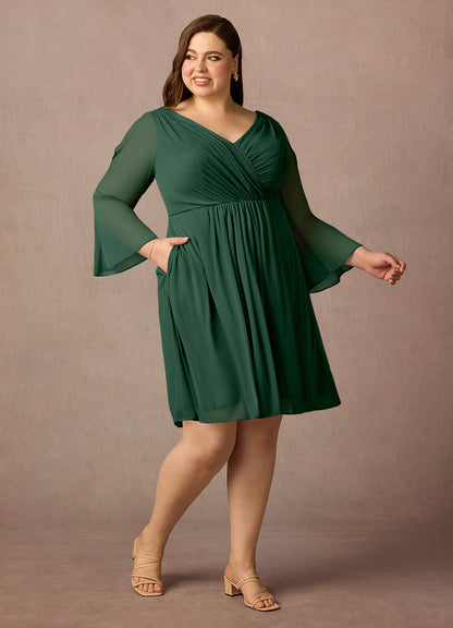 Dark Green A-Line Pleated Mesh Dress