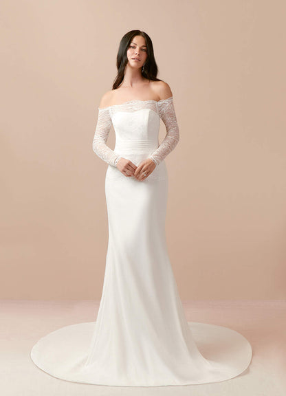 Diamond White Mermaid Off the Shoulder Stretch Crepe Dress