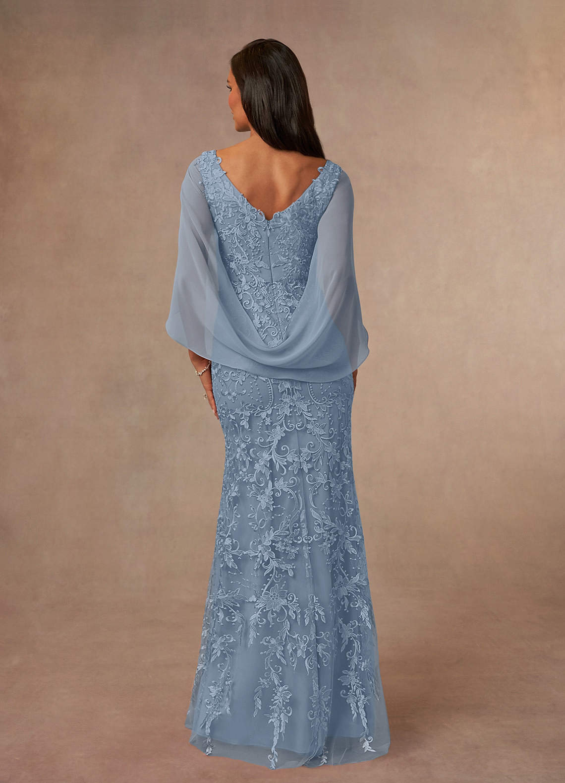 Dusty Blue Sheath V-Neck Chiffon Dress