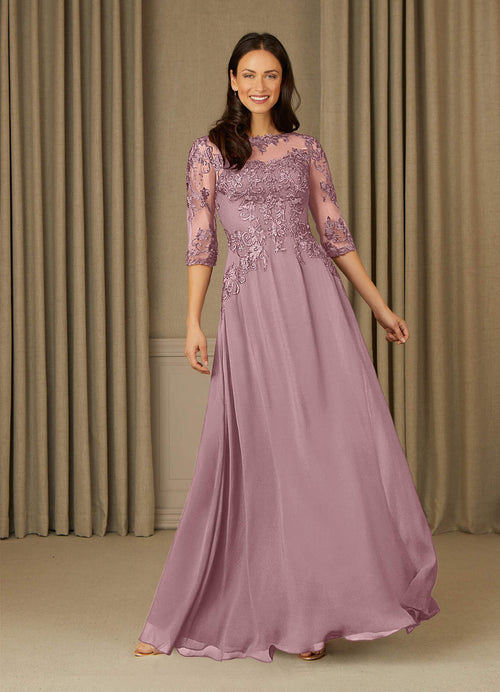 Dusty Rose A-Line Lace Chiffon Dress