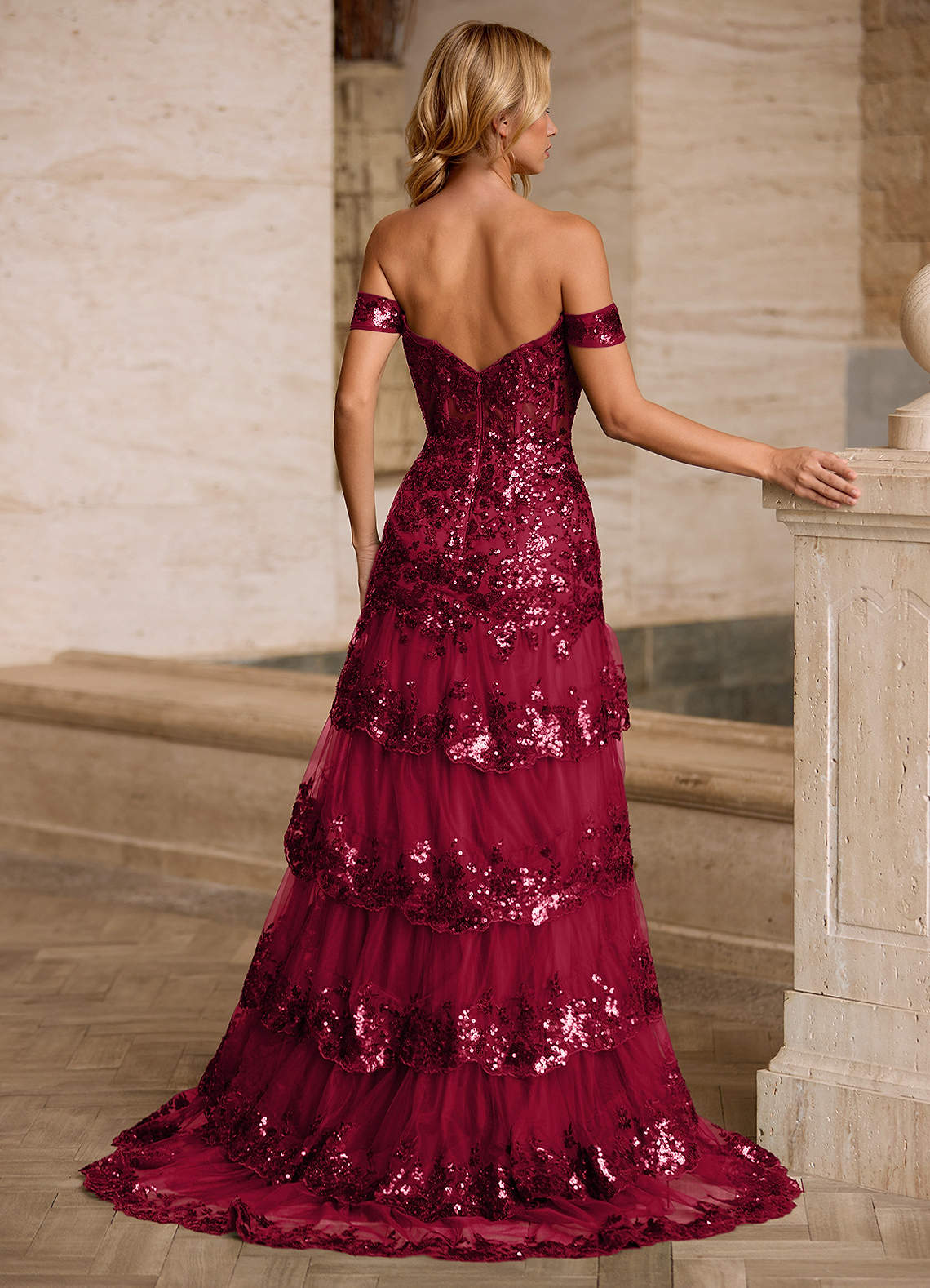 Jenna Red Ruffled Glitter Mermaid Prom Dress  Dress