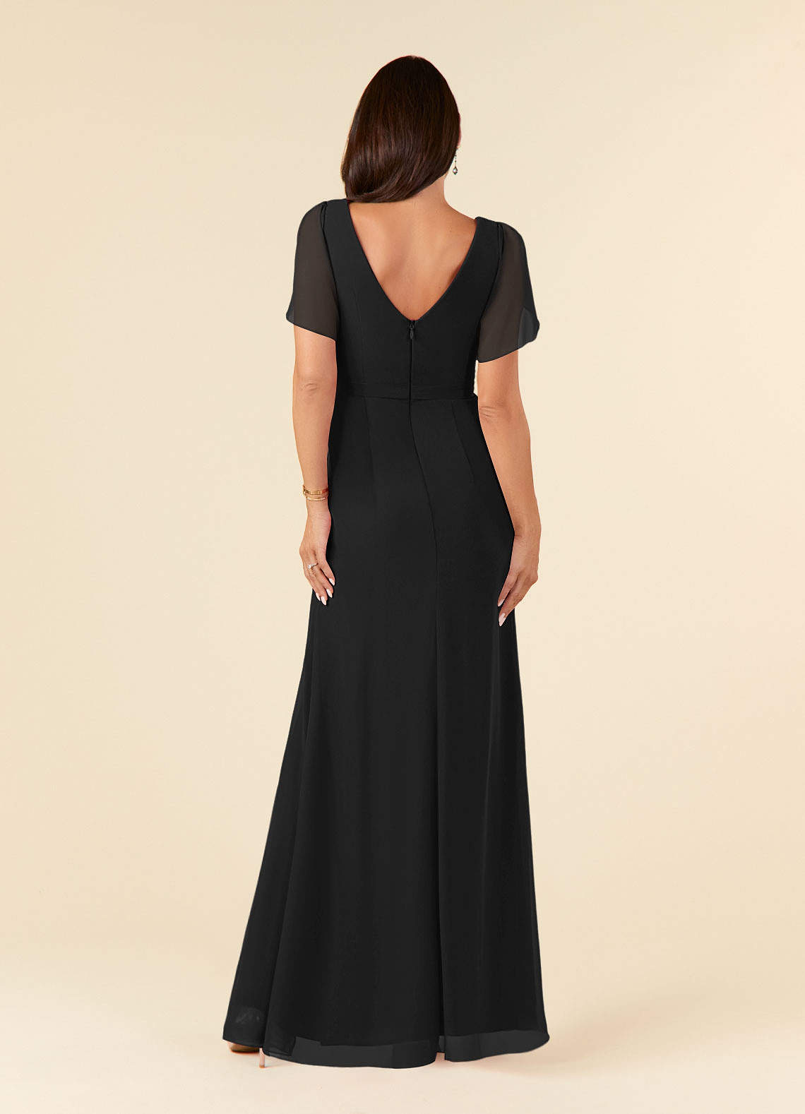 Black Sheath V-Neck Pleated Chiffon Dress
