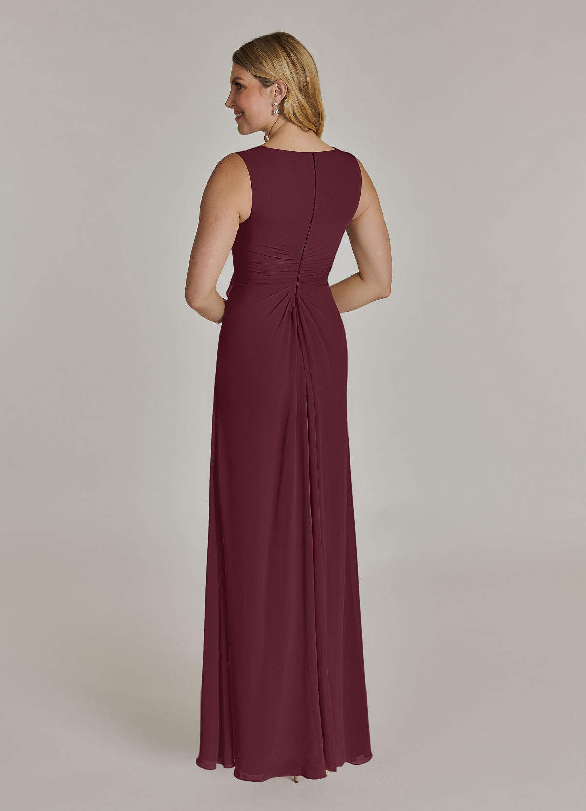 Cabernet A-Line V-Neck Pleated Chiffon Dress