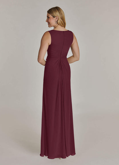 Cabernet A-Line V-Neck Pleated Chiffon Dress