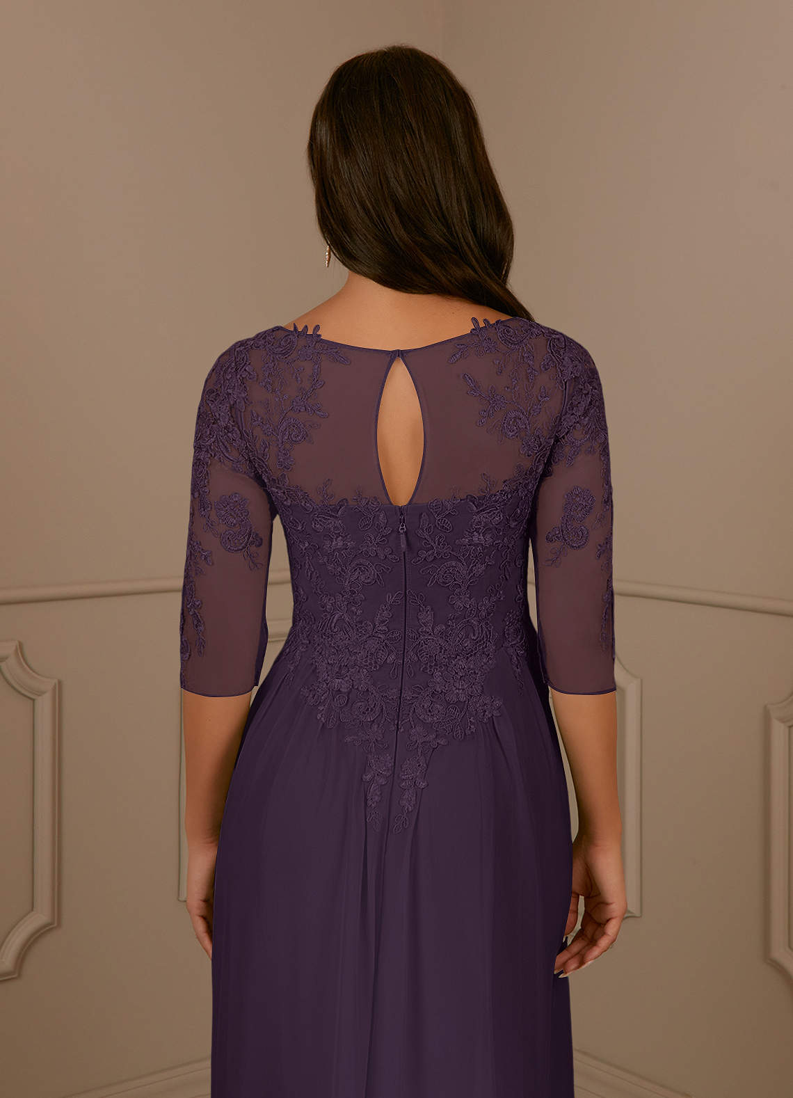 Plum A-Line Scoop lace Mesh Dress