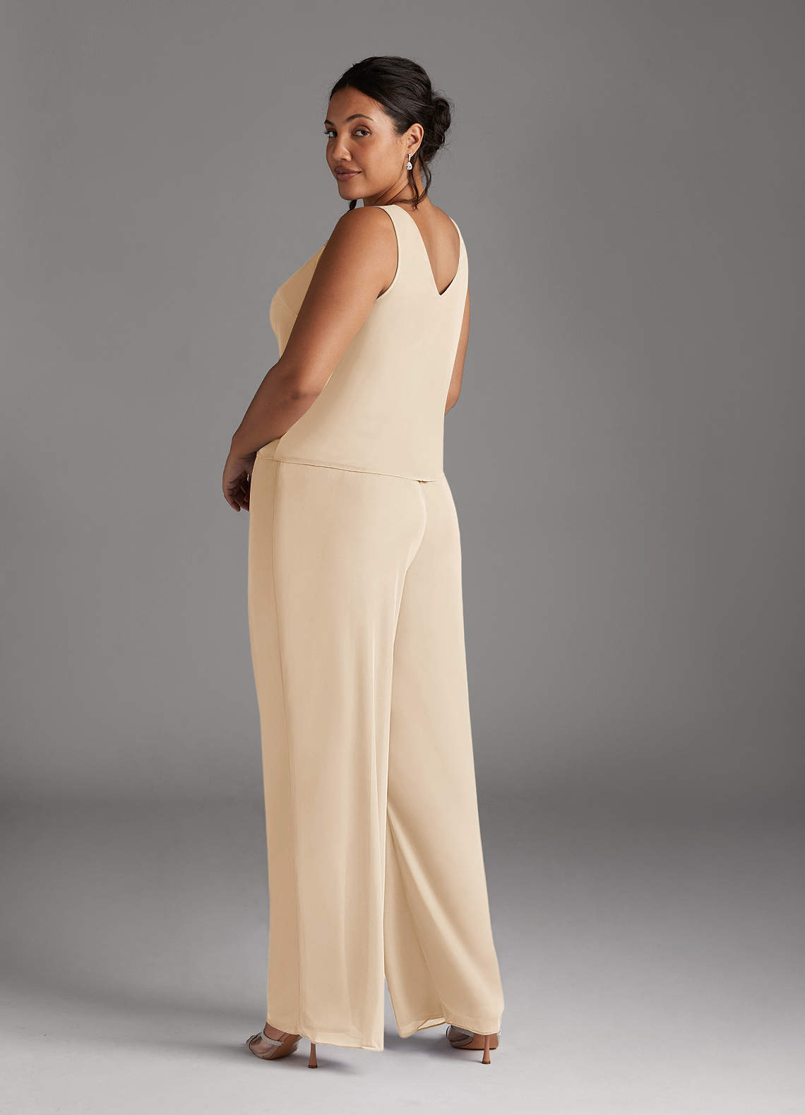 Champagne Jumpsuit/Pantsuit Scoop Mesh Dress