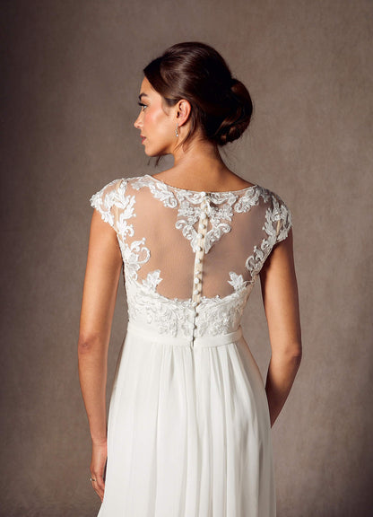 Diamond White A-Line Scoop Sequins Chiffon Dress