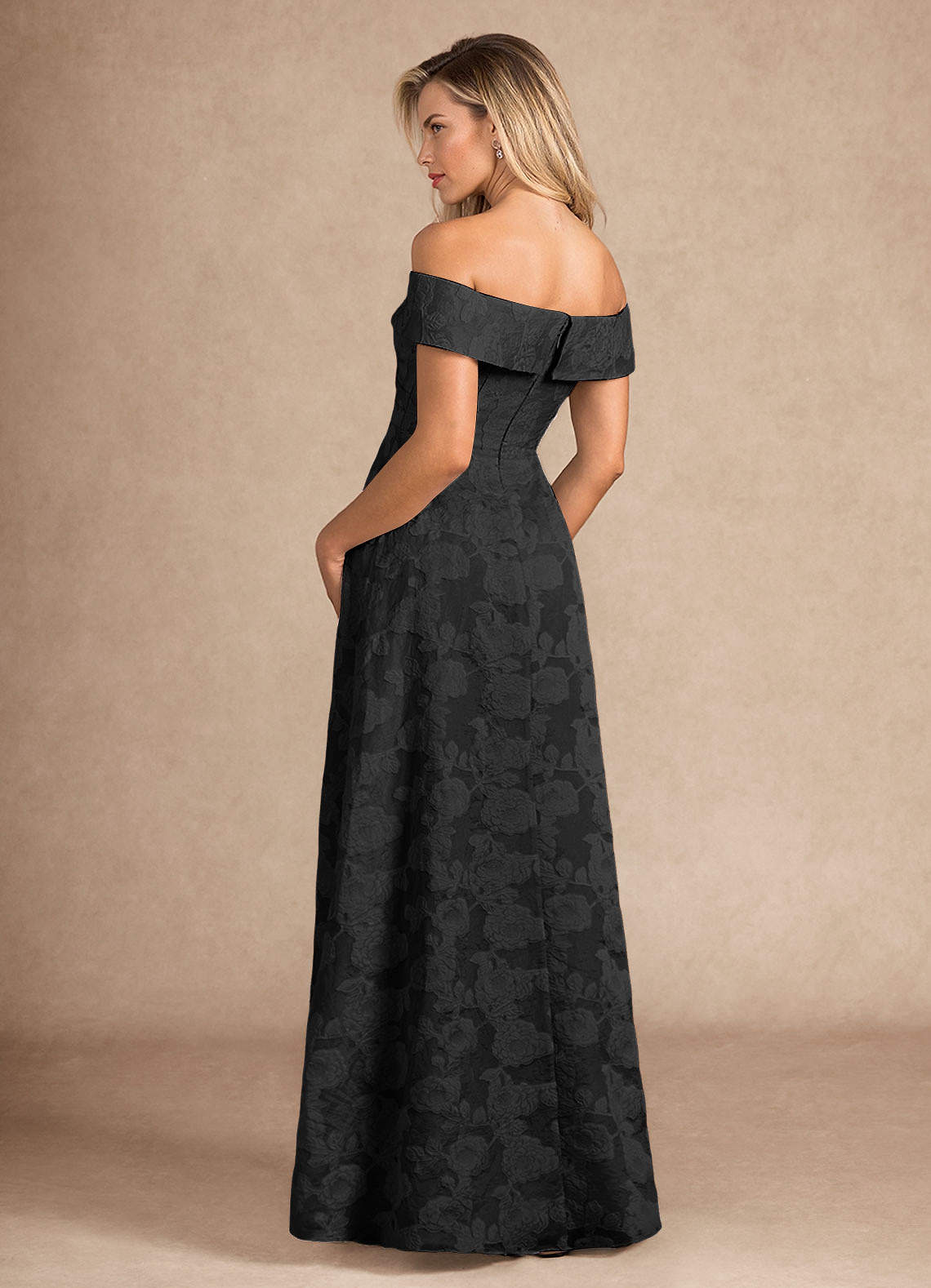 Black Jacquard A-Line Pleated Floral Burnout Dress