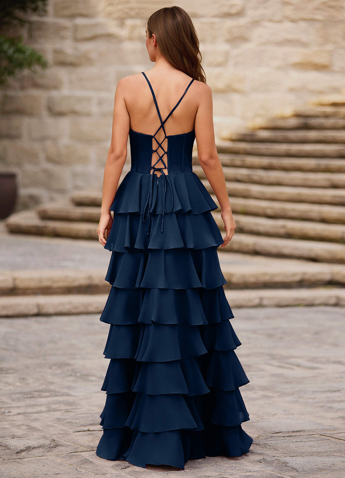 Rhythm Navy Ruffled A-Line Prom Dress  Dress