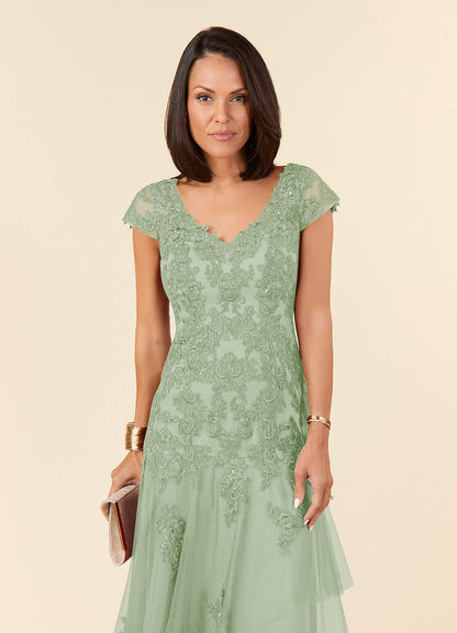 Dusty Sage Mermaid V-Neck Sequins Tulle Dress