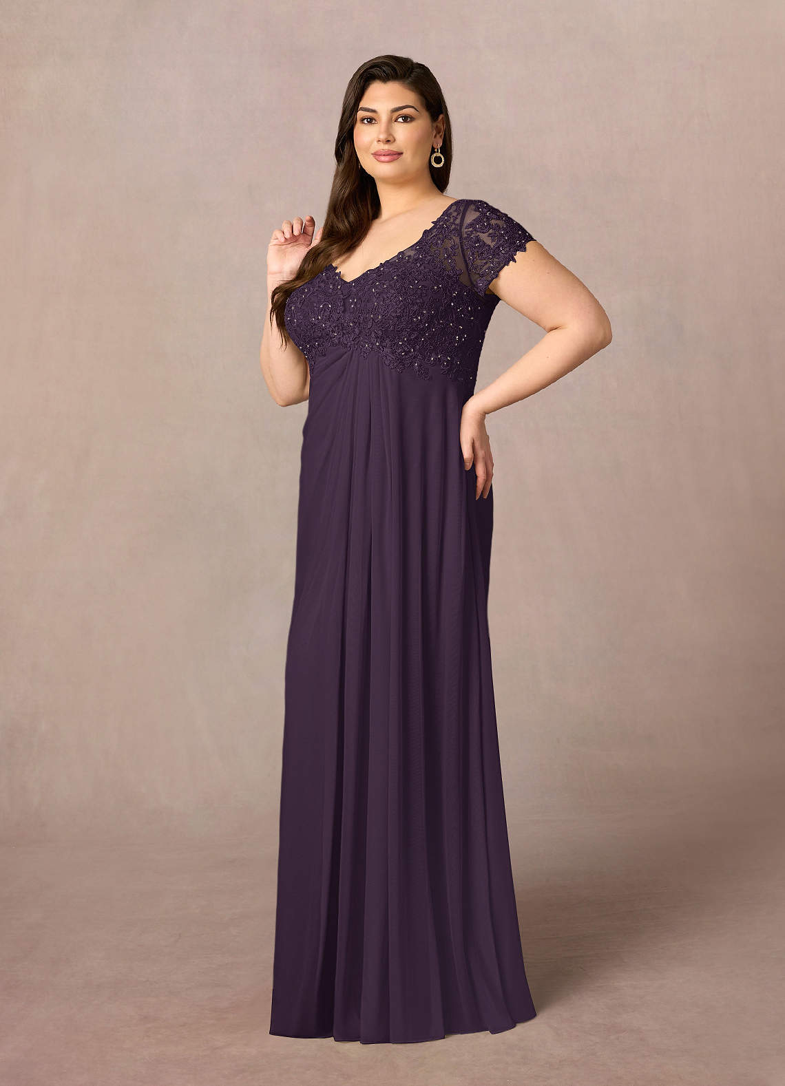 Plum A-Line V-Neck Sequin Lace Lace Dress