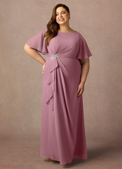 Vintage Mauve Sheath Beaded Chiffon Dress