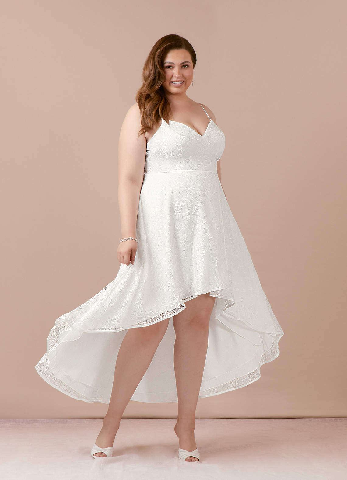 Diamond White A-Line Lace Matte Satin Dress